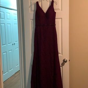 Dark purple, floor length, lace bridesmaids drive